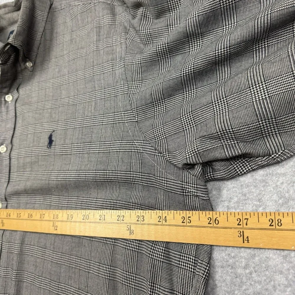 Vintage Polo Ralph Lauren Yarmouth Houndstooth‎ Plaid Shirt Men's 16.5 33 Black